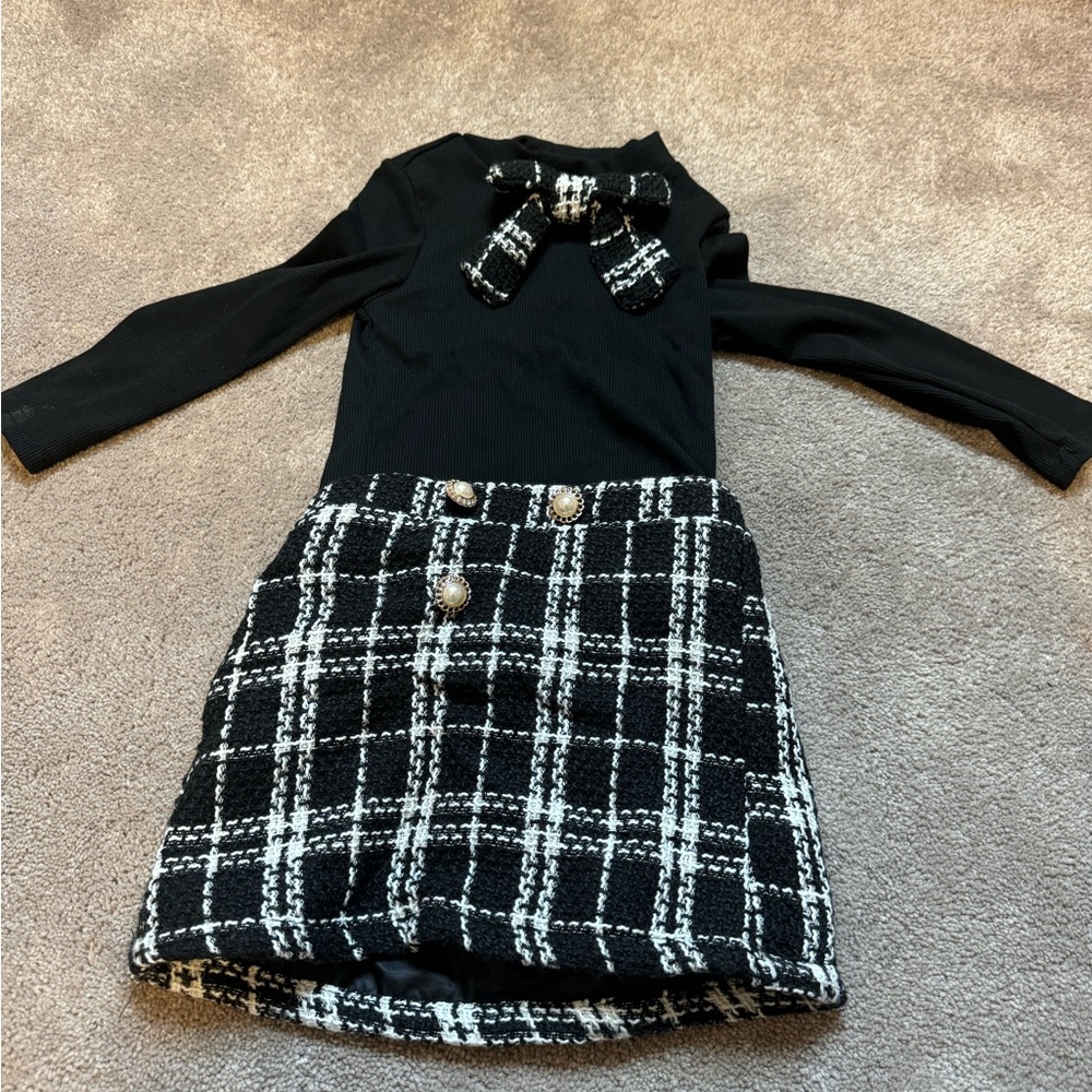 Chic Black Plaid Kids Top